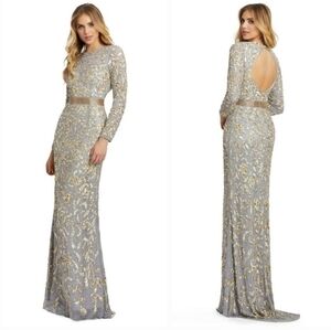 Mac Duggal Long Sleeve Sequin Embellished Gown
